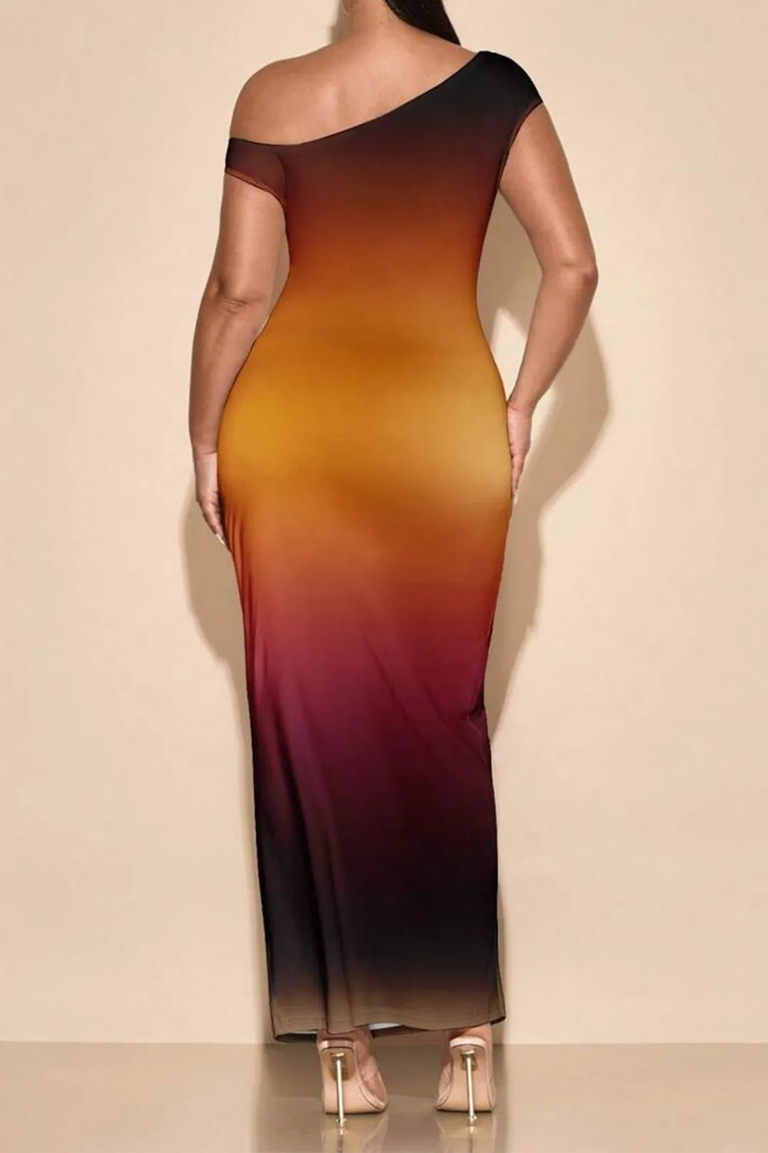 Plus Size Ombre Print Mesh Asymmetrical Sleeveless Maxi Dress sold by Micas product image thumbnail 2