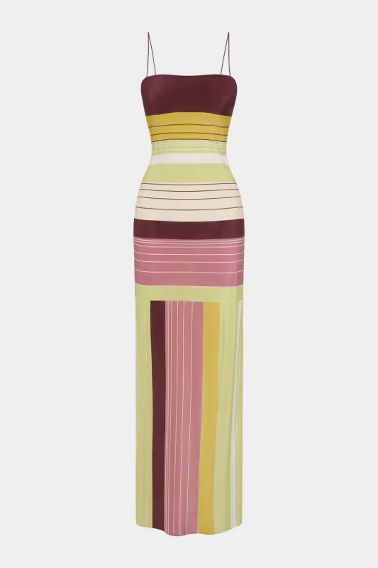 Cintrast Stripes Print Satin Slip Sleeveless Maxi Dress sold by Micas