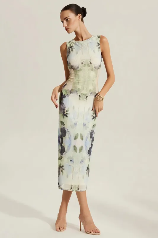 Floral Print Mesh Zipper Tank Sleeveless Maxi Dress sold by Micas