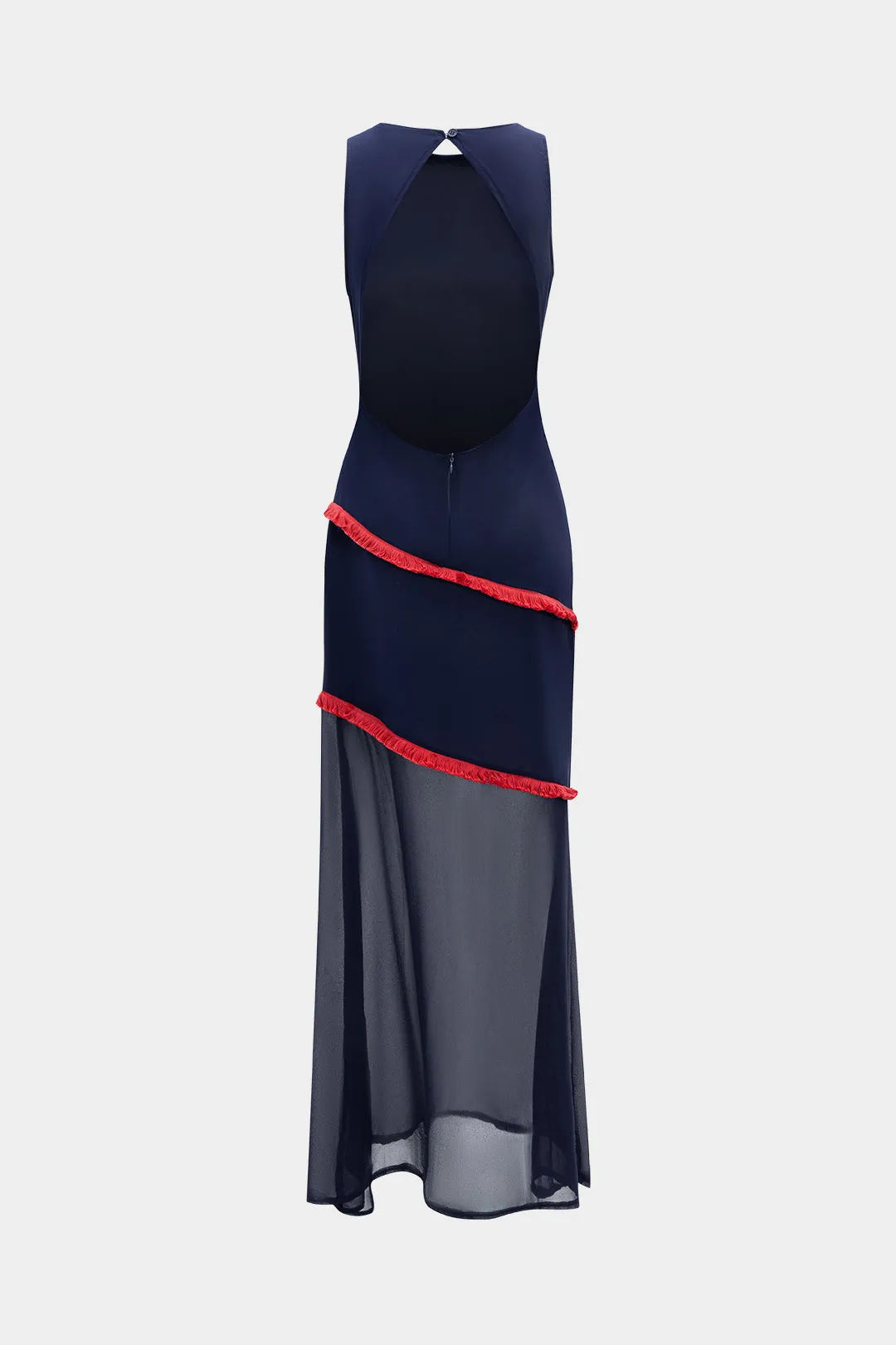 Chiffon Patchwork Contrast Fringes Sleeveless Maxi Dress sold by Micas product image thumbnail 2