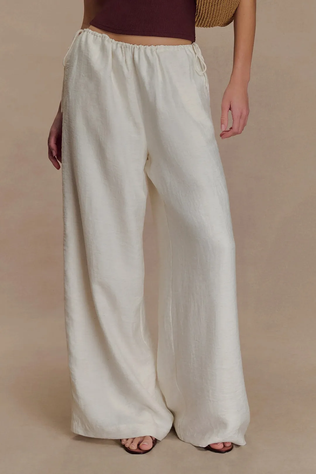 Linen Drawstring Straight Leg Trousers sold by Micas