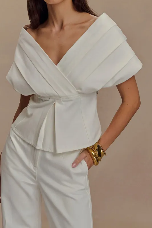 Linen Tie-Up V-Neck Pleated Vest sold by Micas