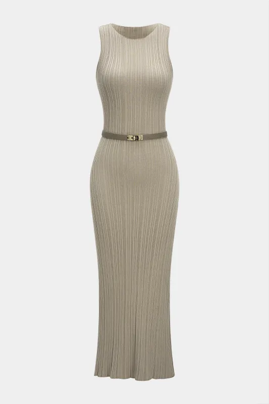 Knit Texture Belted High Slit Sleeveless Dress sold by Micas