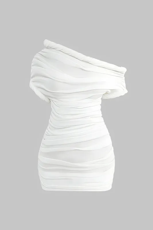 Asymmetrical Ruched Twist Knot Short Sleeve Mini Dress sold by Micas