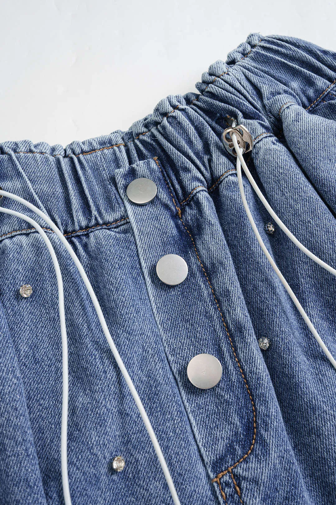 Denim Rhinestone Drawstring Jorts sold by Micas product image thumbnail 3