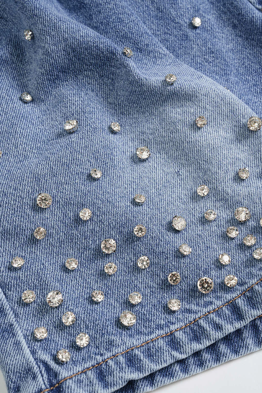 Denim Rhinestone Drawstring Jorts sold by Micas product image thumbnail 4