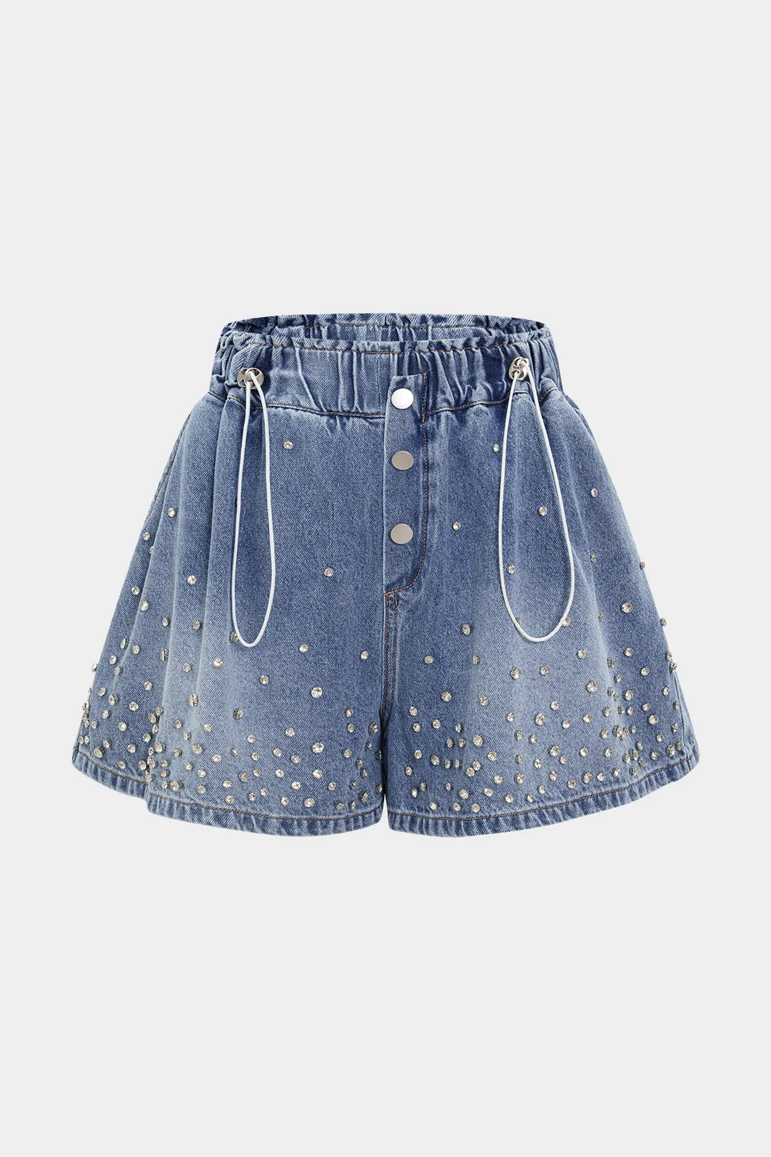 Denim Rhinestone Drawstring Jorts sold by Micas