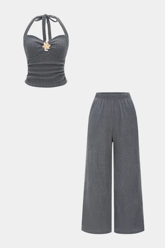 Metallic Decor Tie-Back Backless Cami Top And Straight Leg Trousers Set sold by Micas