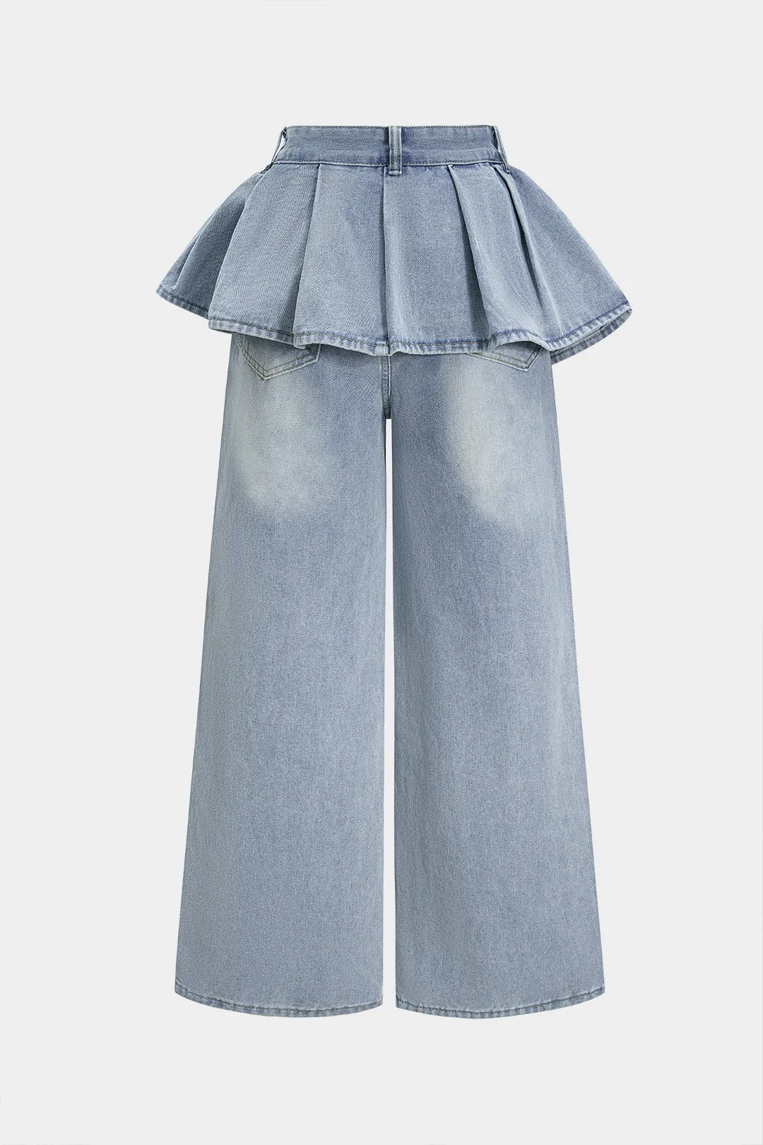 Denim Ruffle Pocket Straight Leg Trousers sold by Micas product image thumbnail 2