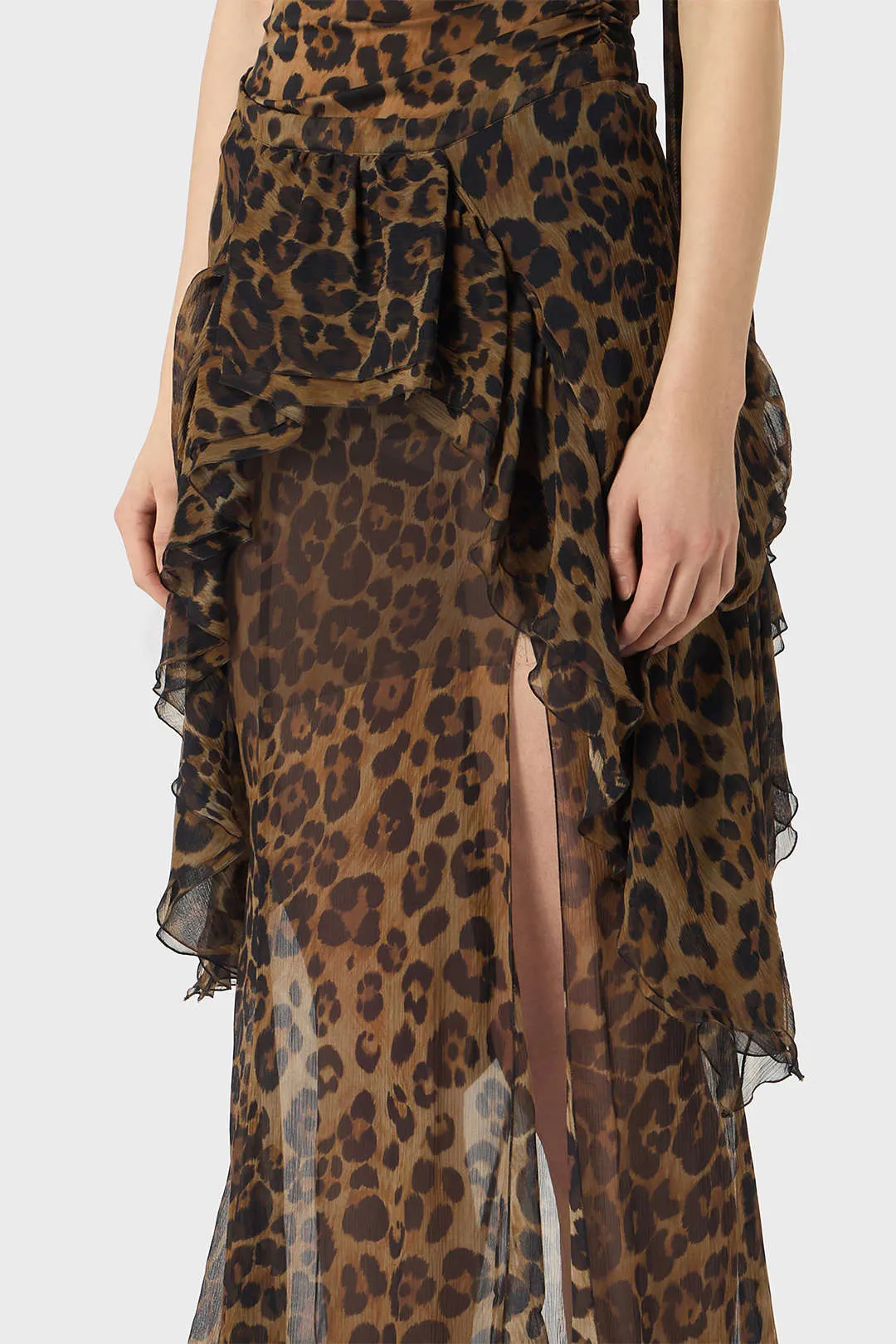 Leopard Print Chiffon Asymmetrical Ruffle Skirt sold by Micas product image thumbnail 2