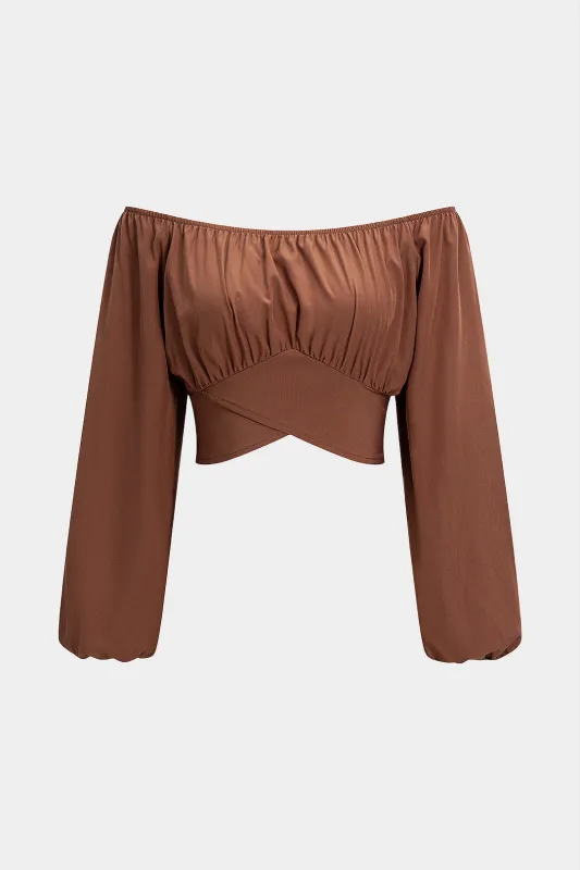 Off Shoulder Crossed Ruched Long-Sleeve Tube Top sold by Micas