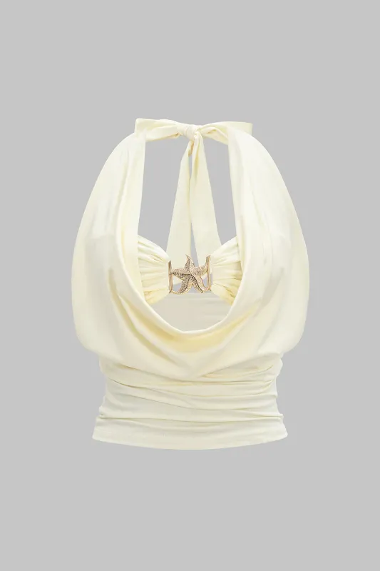 Halter Tie-Back Metallic Decor Backless Cami Top sold by Micas