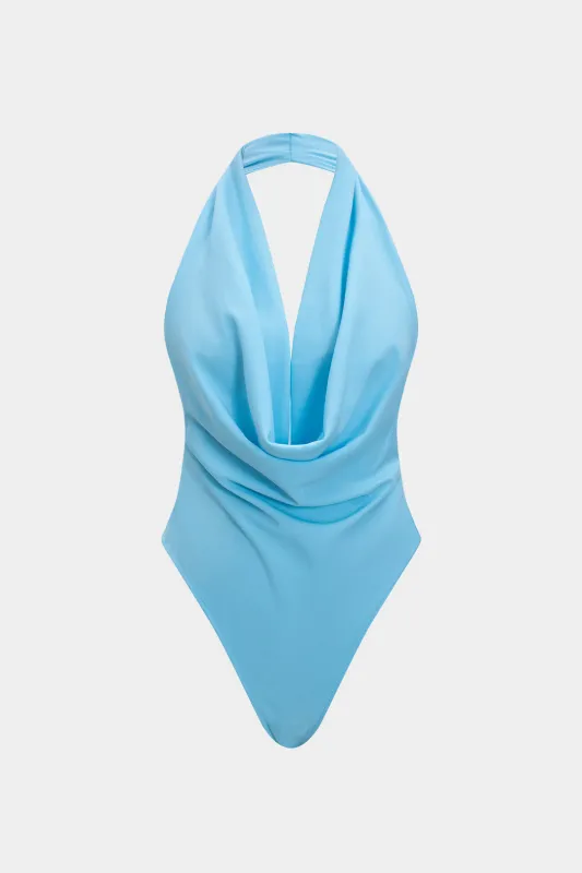 Halter Draped Cowl Neck Backless Sleeveless Bodysuit sold by Micas
