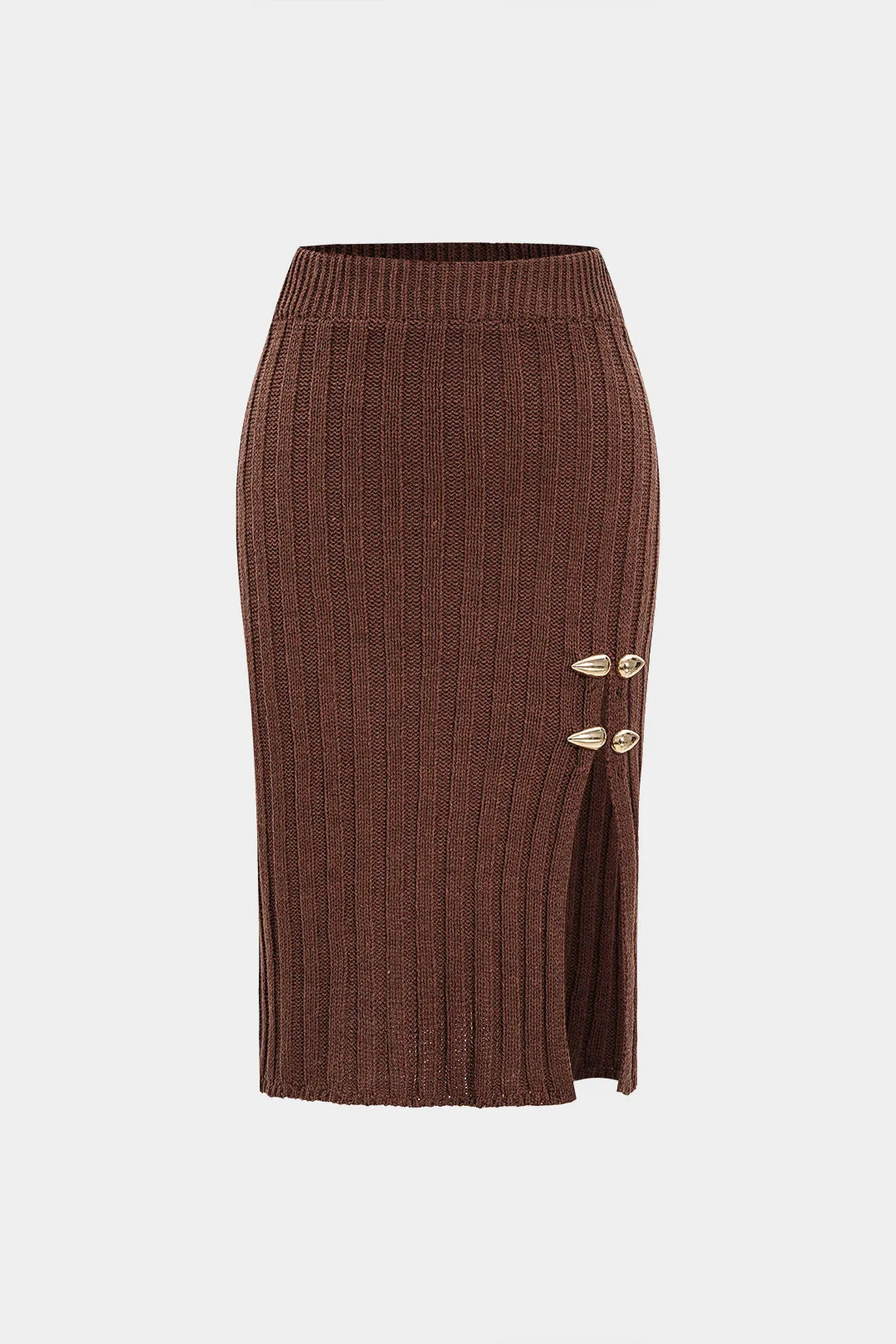 Knit Metallic Decor Side Split Skirt sold by Micas