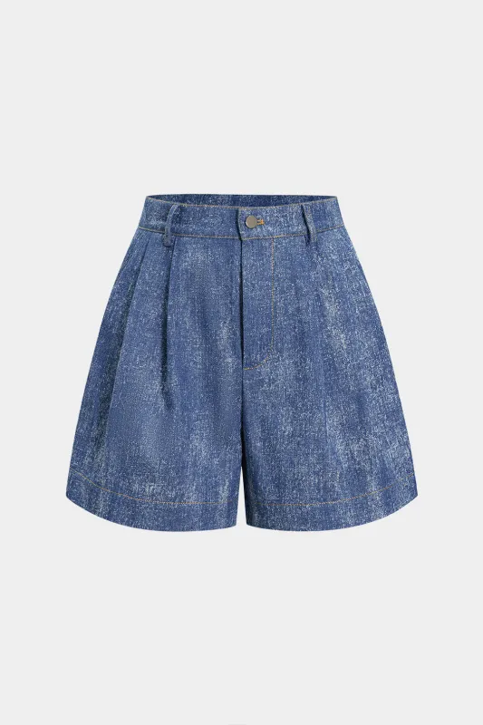 Denim Ruched Gigot Sleeve Belted Split-Set Bottom sold by Micas