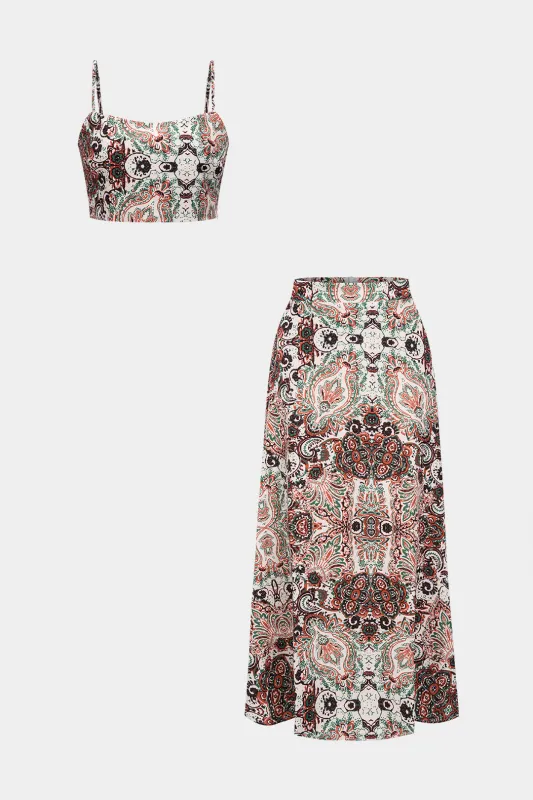 Bohemian Print Bow Slip Cami Top And Skirt Set sold by Micas