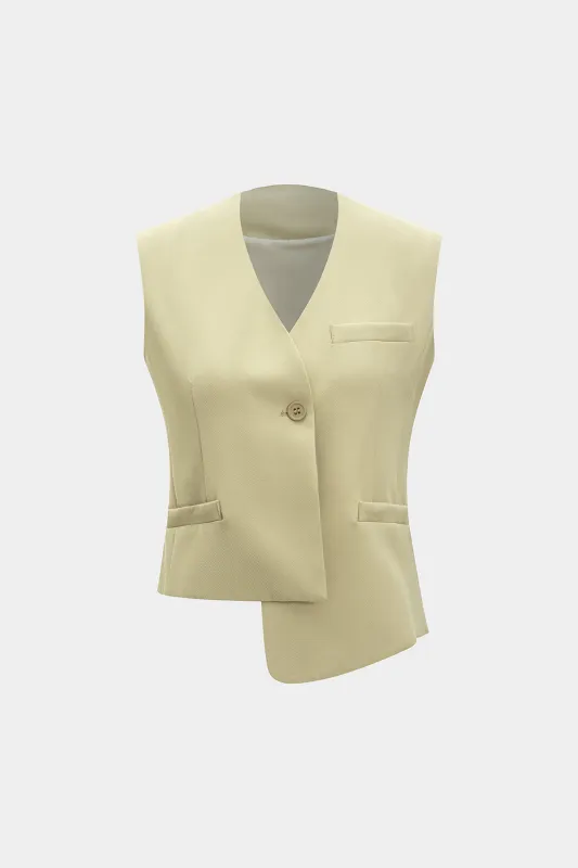 Asymmetrical Hem Fake Pocket Vest sold by Micas