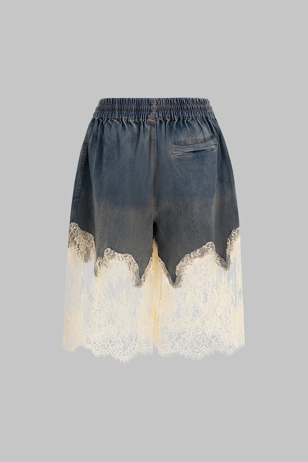 Denim Patchwork Drawstring Wide Leg Shorts sold by Micas product image thumbnail 2