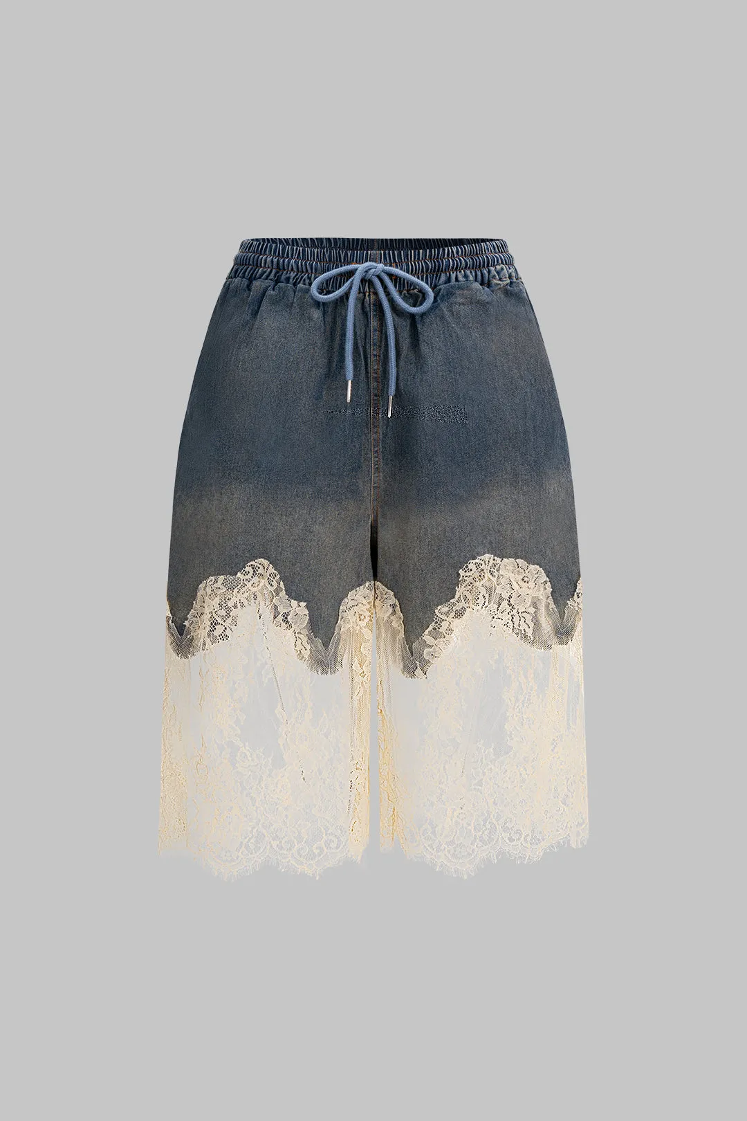 Denim Patchwork Drawstring Wide Leg Shorts sold by Micas