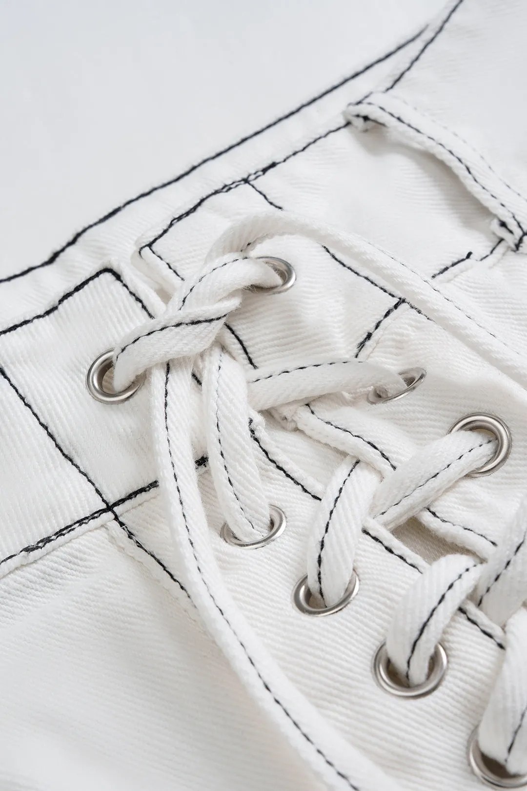 Denim High Waist Tie-Up Contrast Whipstitching Shorts sold by Micas product image thumbnail 3