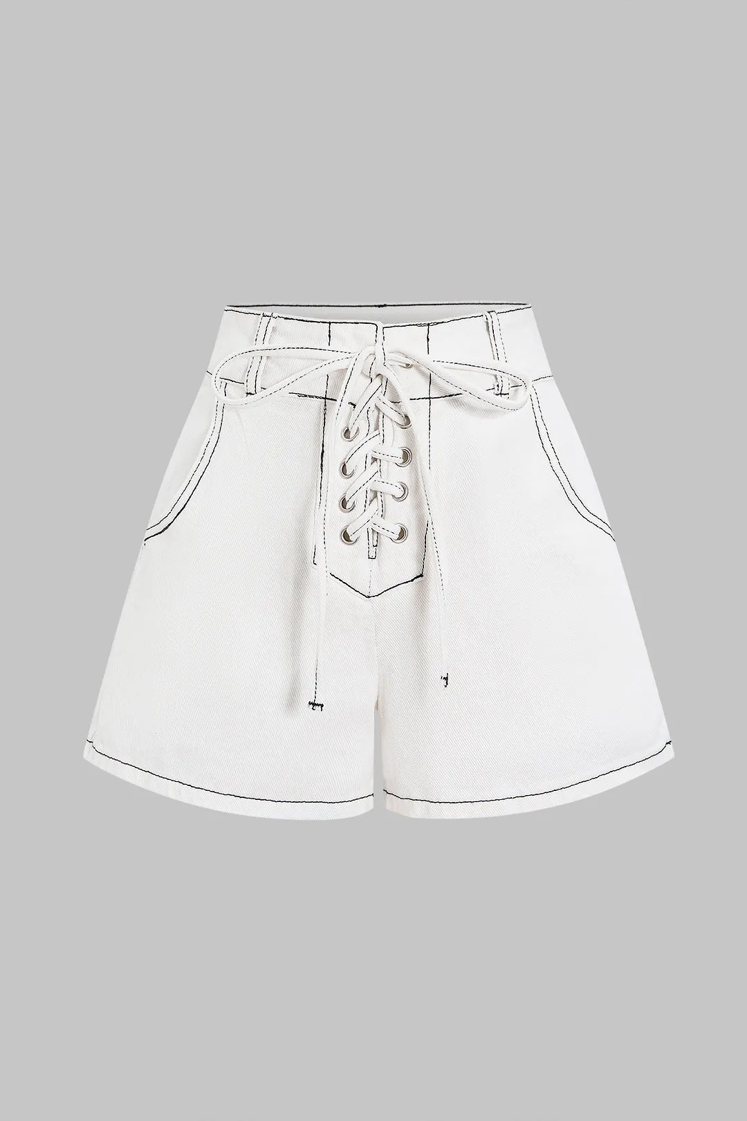 Denim High Waist Tie-Up Contrast Whipstitching Shorts sold by Micas