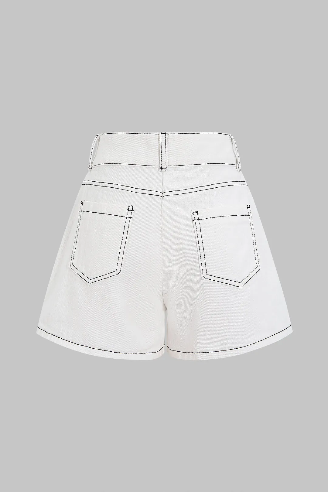 Denim High Waist Tie-Up Contrast Whipstitching Shorts sold by Micas product image thumbnail 2