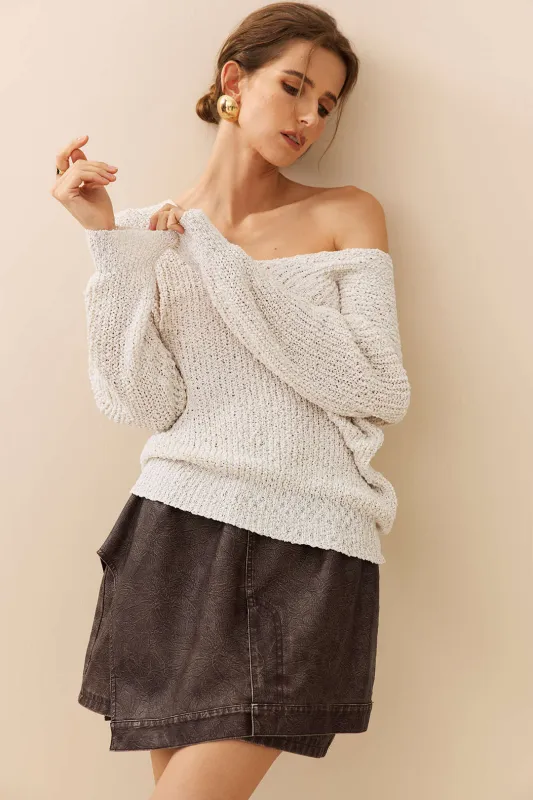 Knit Asymmetrical Neck Cut Out Long-Sleeve Top sold by Micas