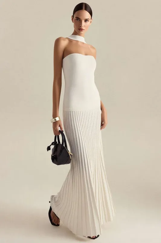 Halter Neck Backless Ruched Sleeveless Maxi Dress sold by Micas