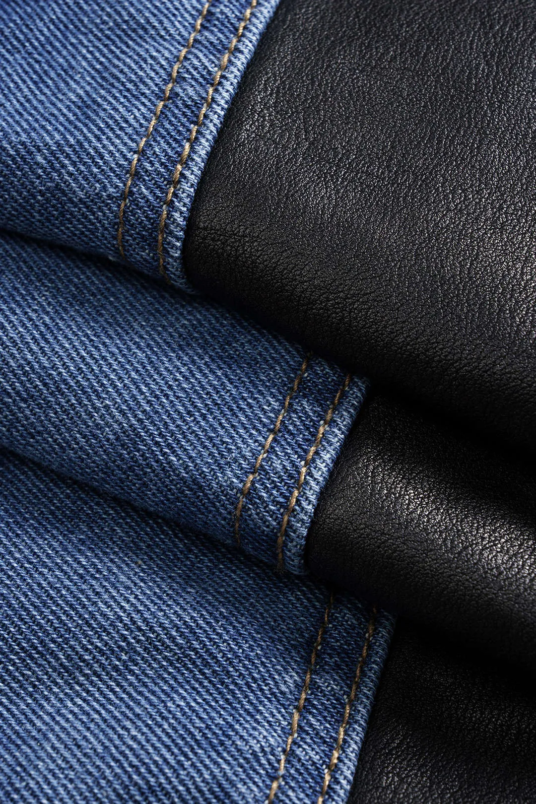 Faux Leather Patchwork Denim Skirt sold by Micas product image thumbnail 4