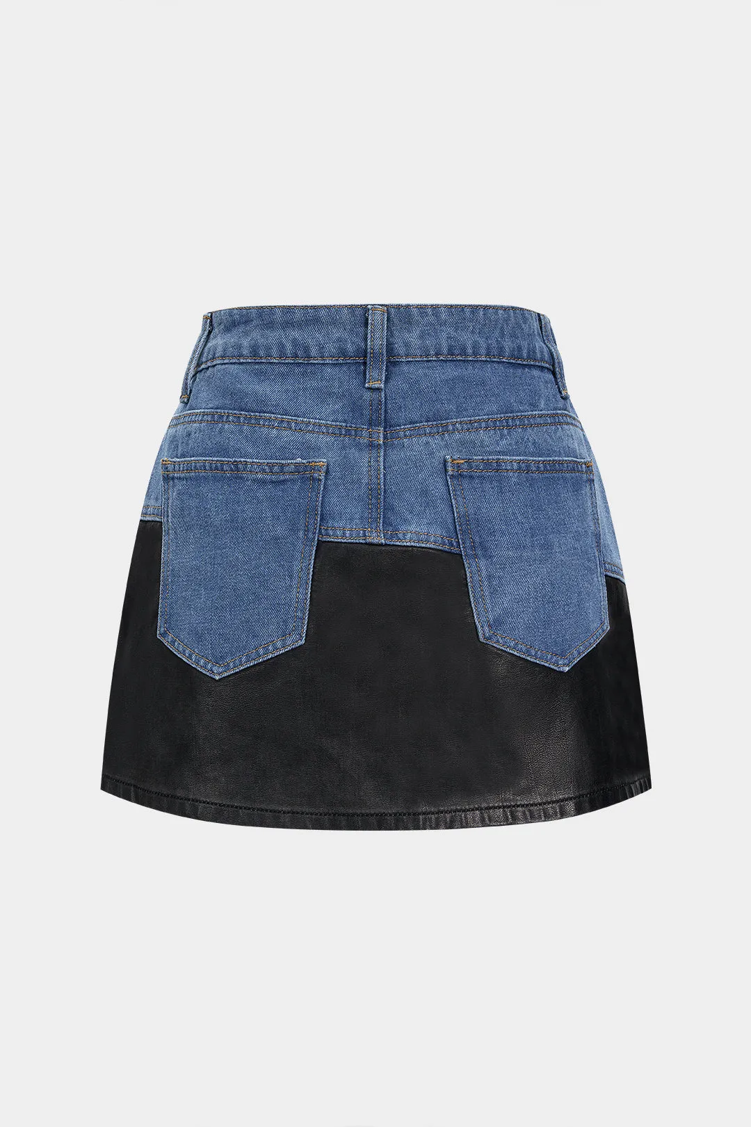 Faux Leather Patchwork Denim Skirt sold by Micas product image thumbnail 2