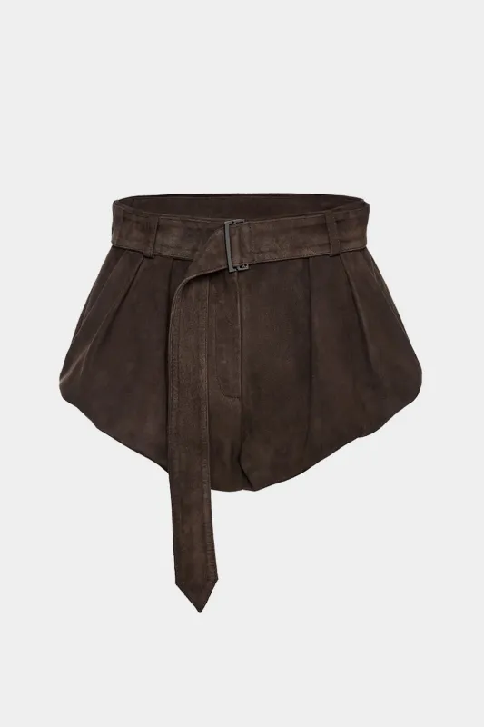 Suede Ruched Belted Shorts sold by Micas