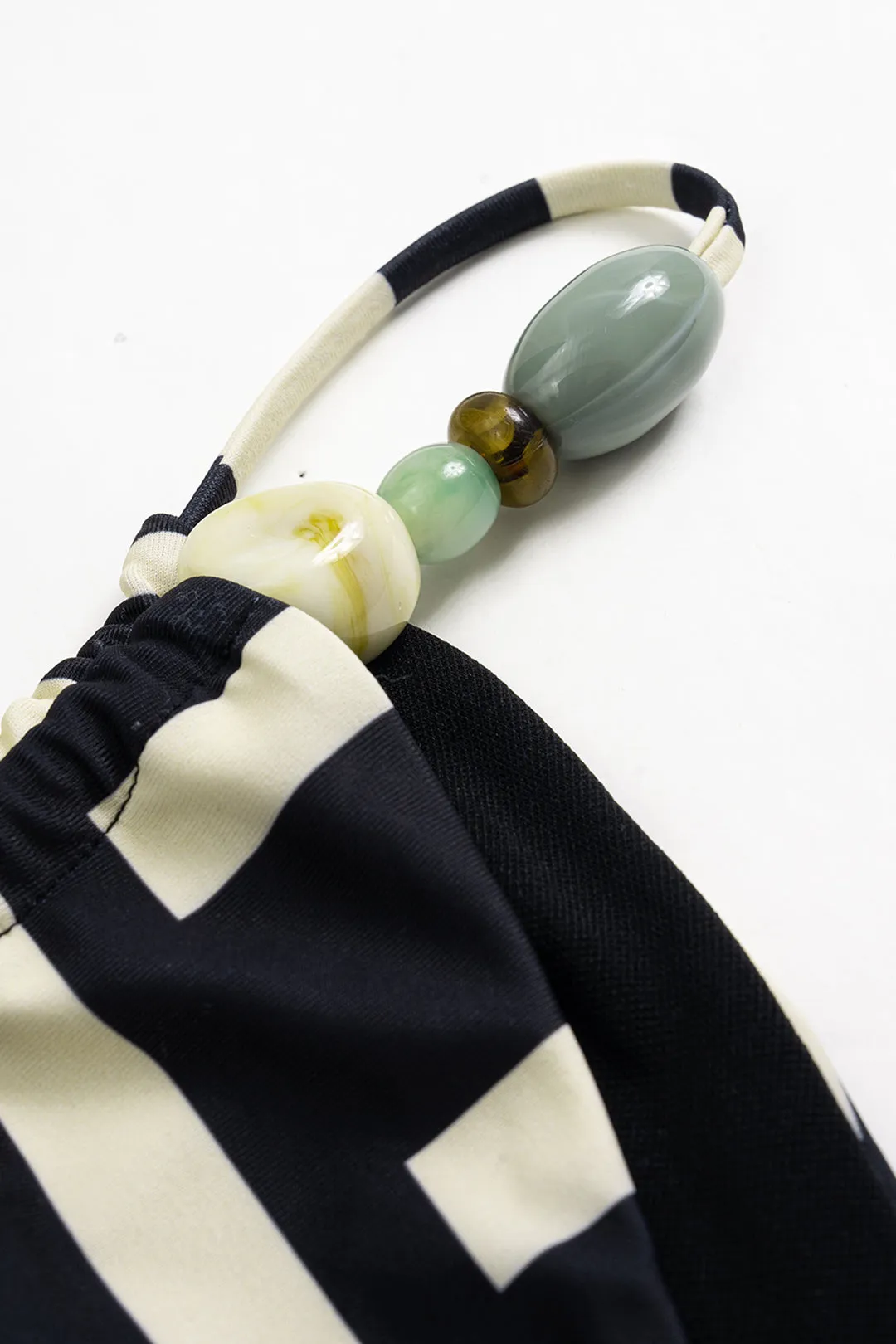 Contrast Stripes Print Tie-Up Beaded Bikini Set sold by Micas product image thumbnail 4