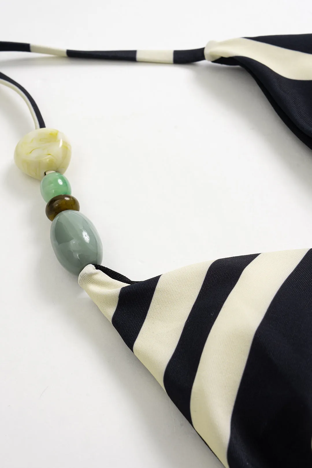 Contrast Stripes Print Tie-Up Beaded Bikini Set sold by Micas product image thumbnail 3