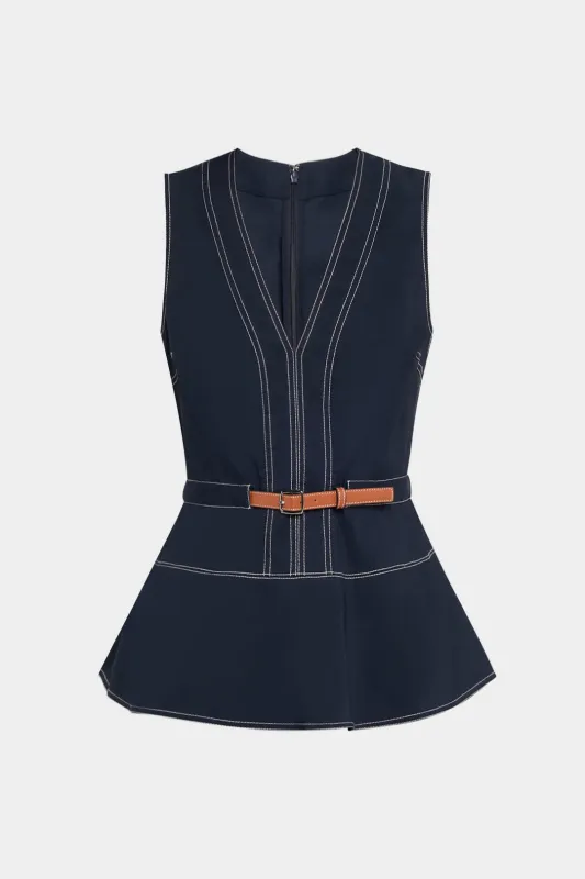 Contrast Whipstitching V-Neck Buckle Short-Sleeve Shirt sold by Micas