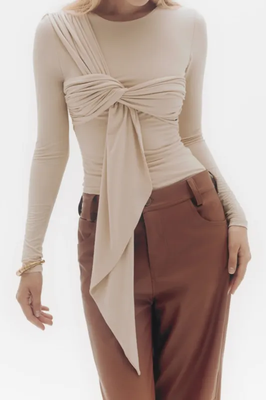 Tie Knot Ruched Long-Sleeve Top sold by Micas