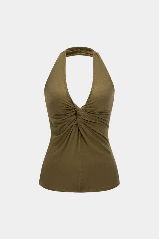 Halter Neck Twist Knot Backless Cami Top sold by Micas