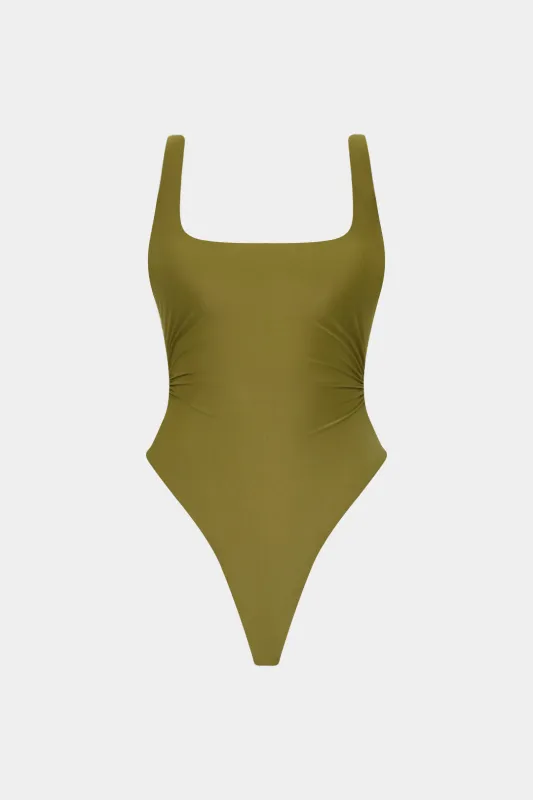 Ruched Square Neck Twist Knot Sleeveless Backless Bodysuit sold by Micas