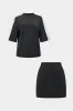 Contrast Stripes Print Short-Sleeve Shirt And Mini Skirt Set sold by Micas