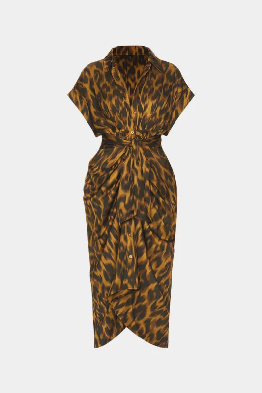 Leopard Print Tie-Up Short Sleeve Midi Dress sold by Micas