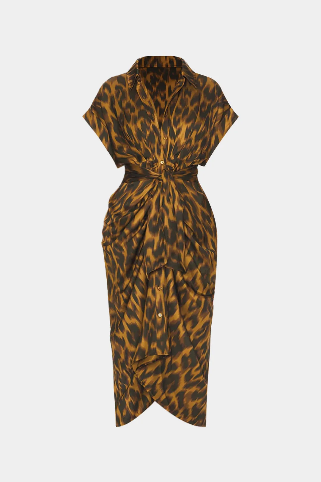 Leopard Print Tie-Up Short Sleeve Midi Dress sold by Micas