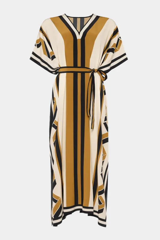 Stripes Print Tie Front V-Neck Belted Short Sleeve Maxi Dress sold by Micas