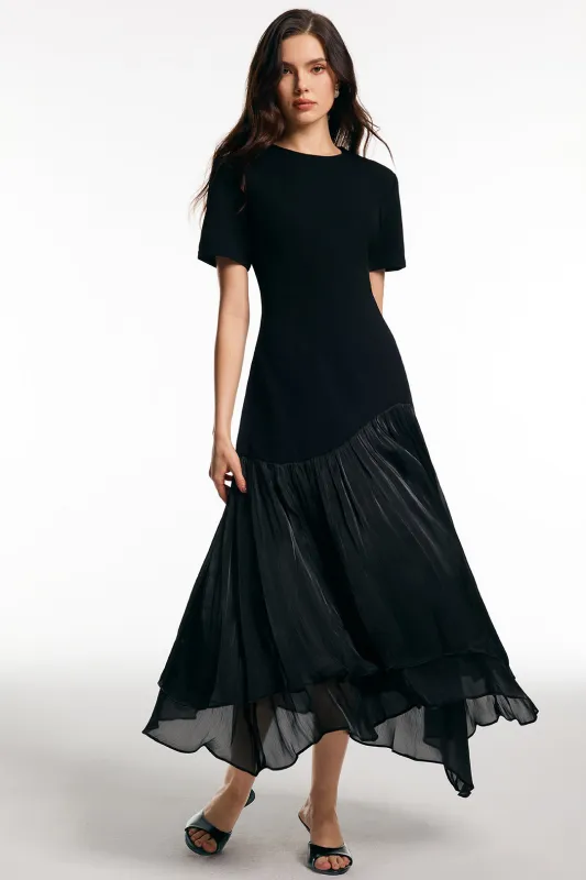 Patchwork Ruffle Hem Short Sleeve Maxi Dress sold by Micas