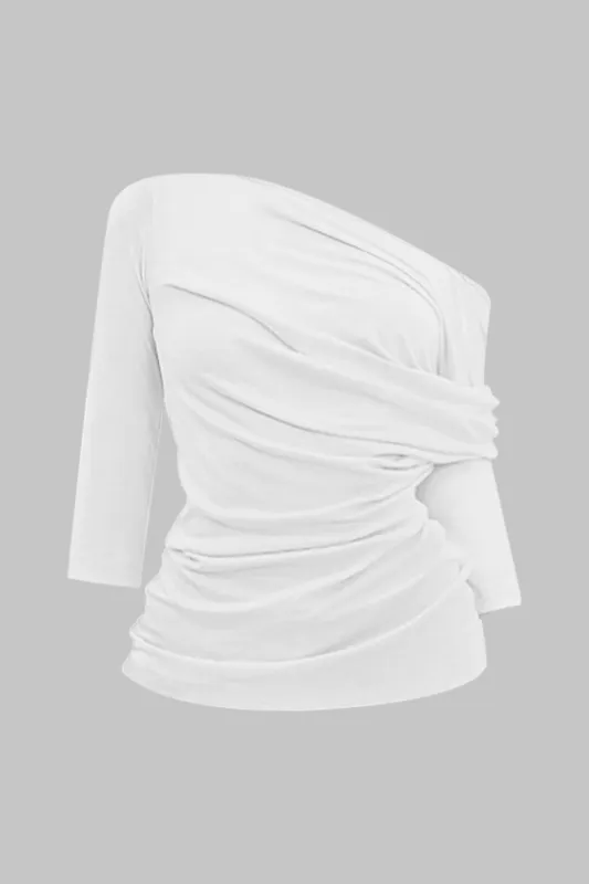 Ruched Asymmetrical Long Sleeve T-Shirt sold by Micas