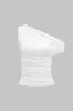 Asymmetrical Shoulder Ruched Sleeveless T-Shirt sold by Micas