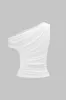 Asymmetrical Shoulder Ruched Sleeveless T-Shirt sold by Micas