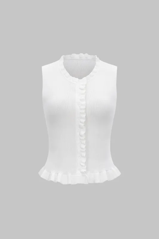 Ruffle Button Sleeveless Tank Top sold by Micas