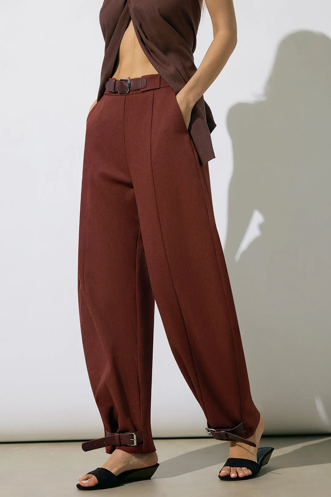 Patchwork Buckle Ruched Trousers sold by Micas product image thumbnail 5