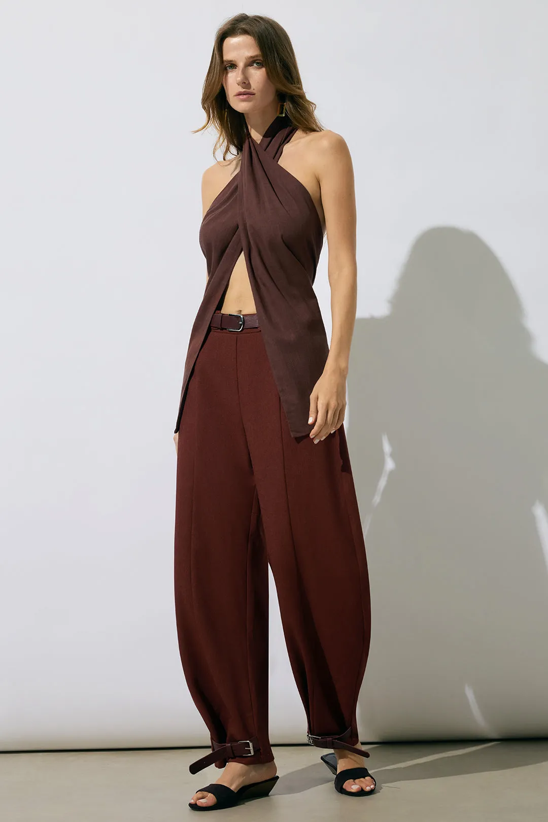 Patchwork Buckle Ruched Trousers sold by Micas product image thumbnail 2