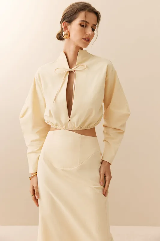 V-Neck Tie-Up Long-Sleeve Shirt sold by Micas