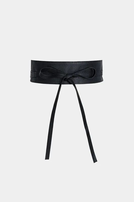 Faux Leather Wide Belt Bow Tie Corset sold by Micas